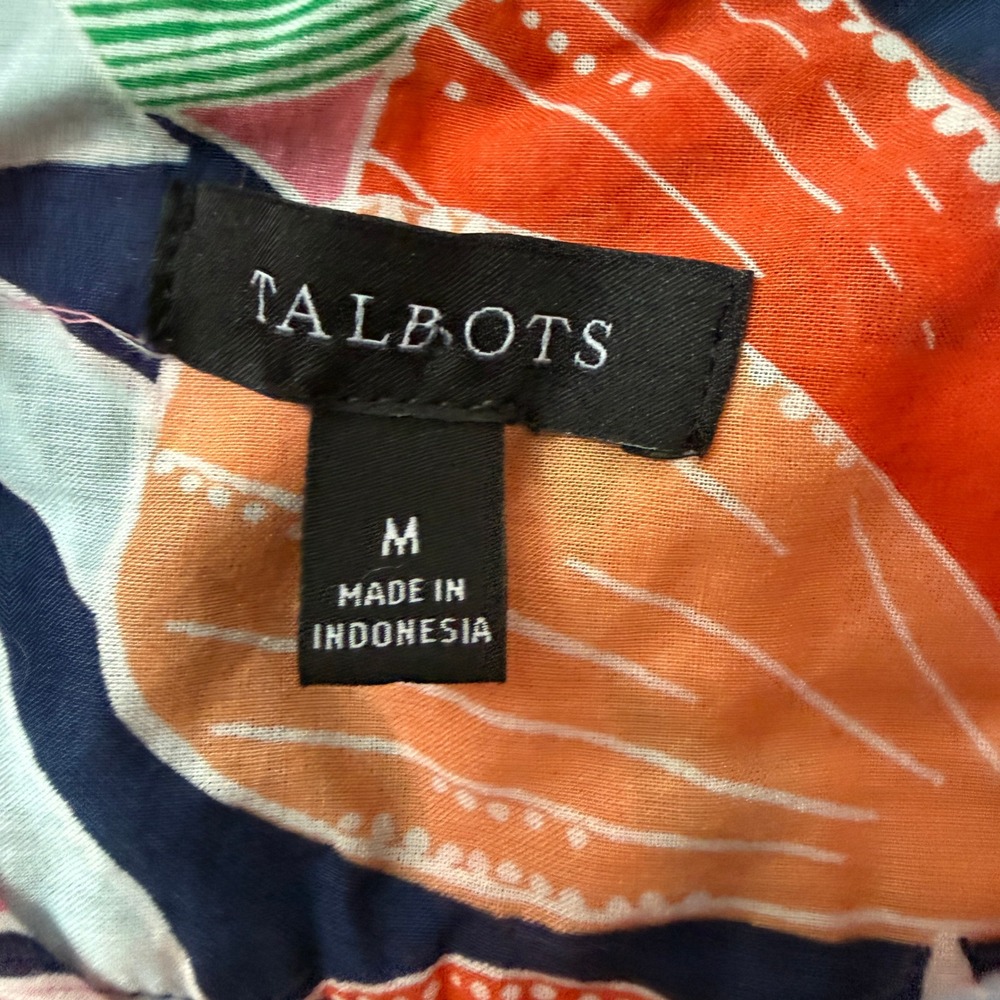 Talbots Button Down Shirt Womens Size M Multicolor Tropical Floral Cotton Top - Picture 5 of 9
